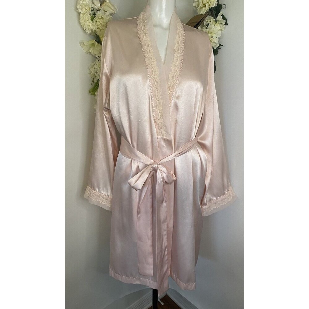 Vintage Morgan Taylor Intimates Robe Pink Women's Size Large Lace Exc Condition